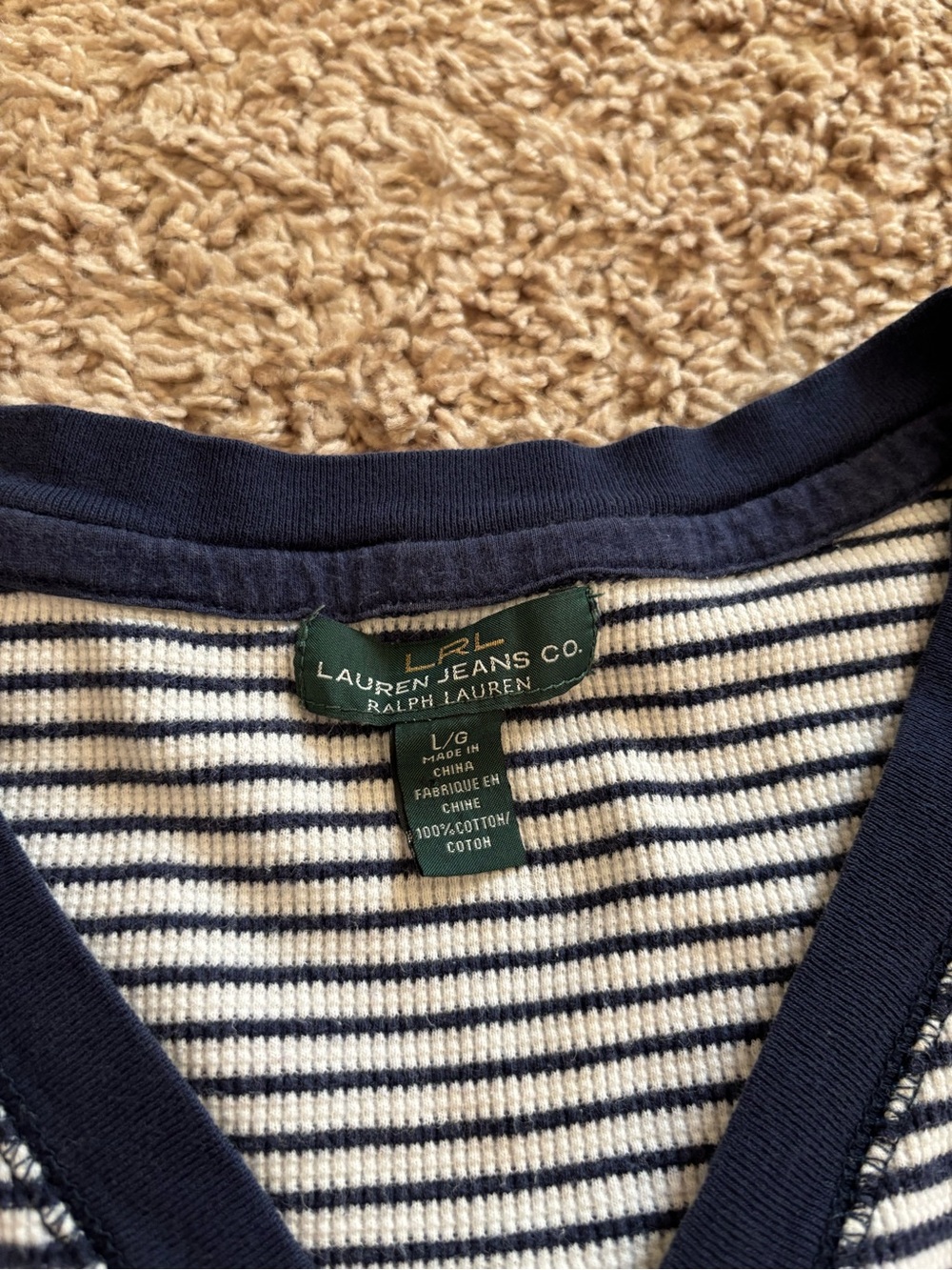 Navy & White Striped Long-Sleeve Tee with Lace-Up Detail